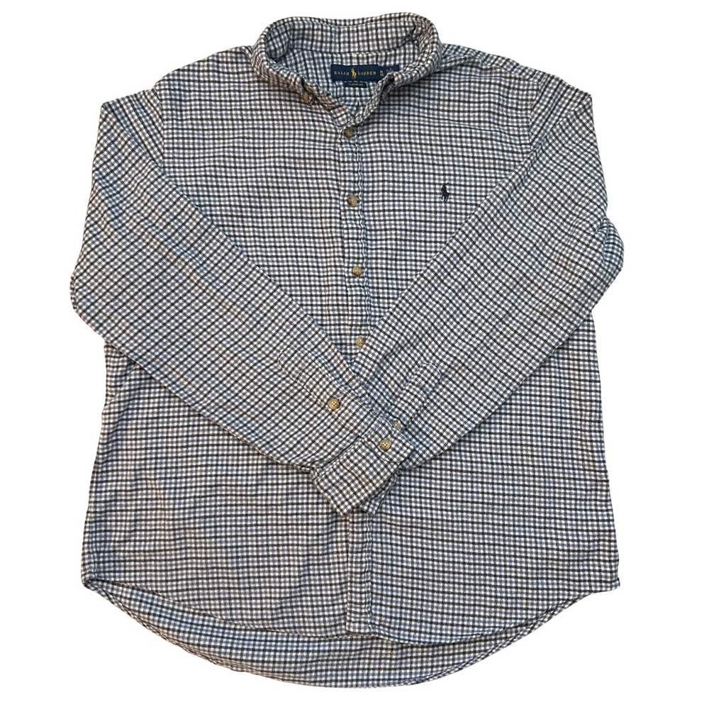 Ralph‎ Lauren Mens XL Gingham Check Plaid Flannel Shirt Classic Fit MOP Buttons